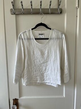 Women’s FLAX White Linen Blouse Shirt (S)
